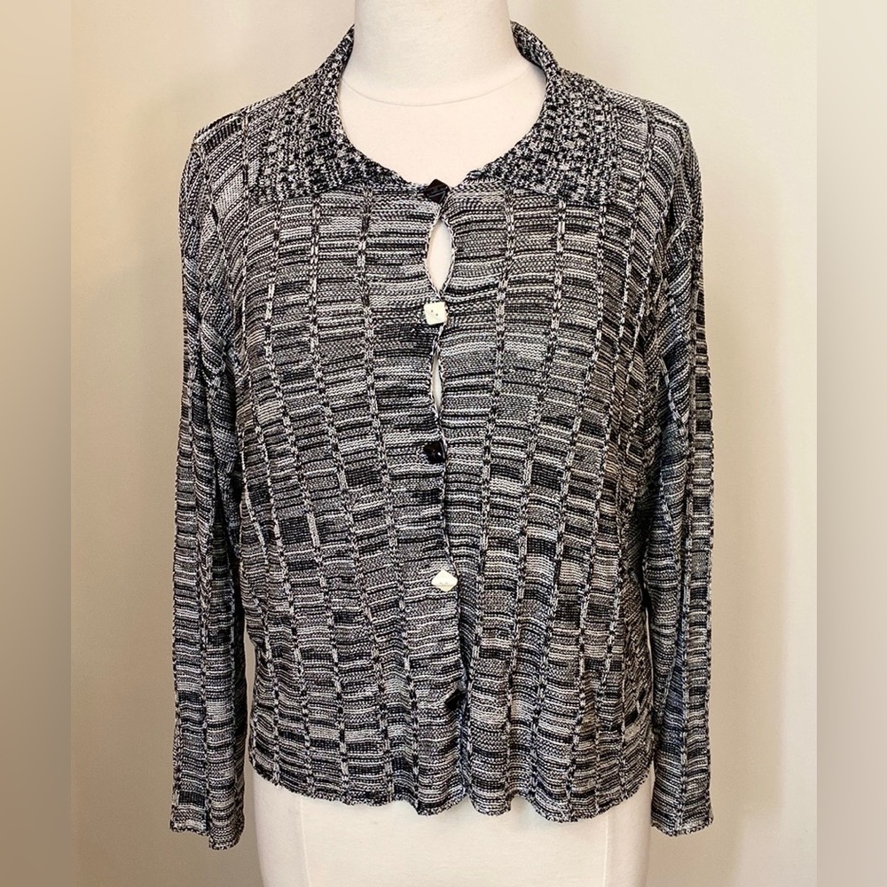Roni Rabl Grey Black SZ M Dark Academia Office Chic Boho Knit Cardigan Sweater